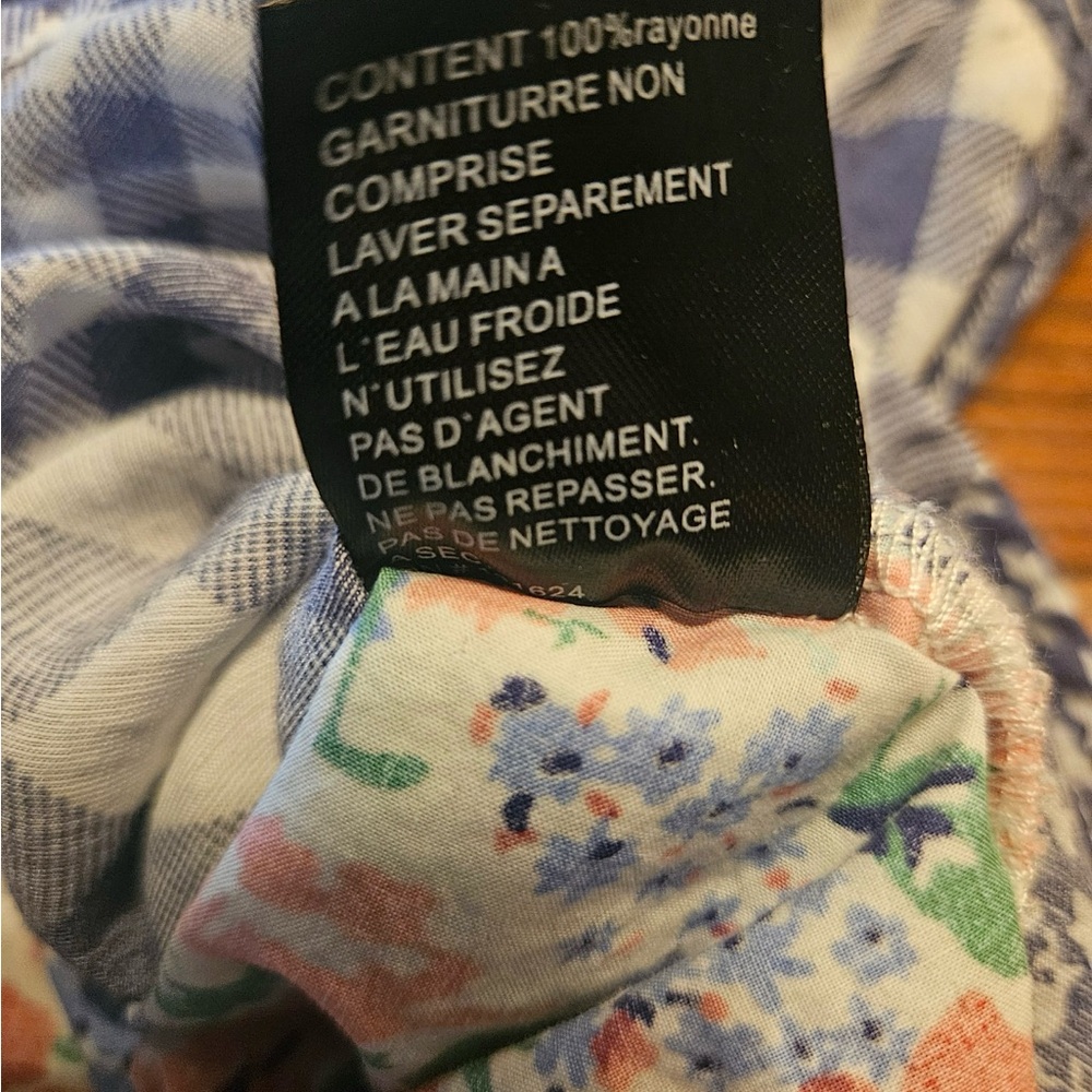 Blue Plaid Button-Down Shirt with Pink Rose Embroidery - Picture 6 of 6